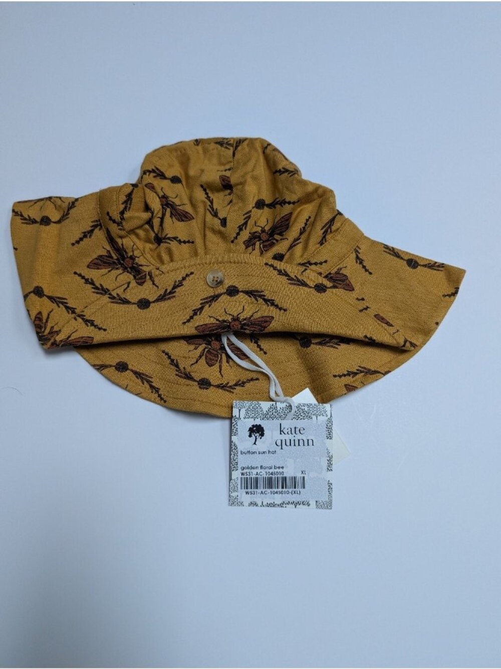 Kate Quinn Bamboo Button Sunhat Golden Floral Bee XL Sun Hat